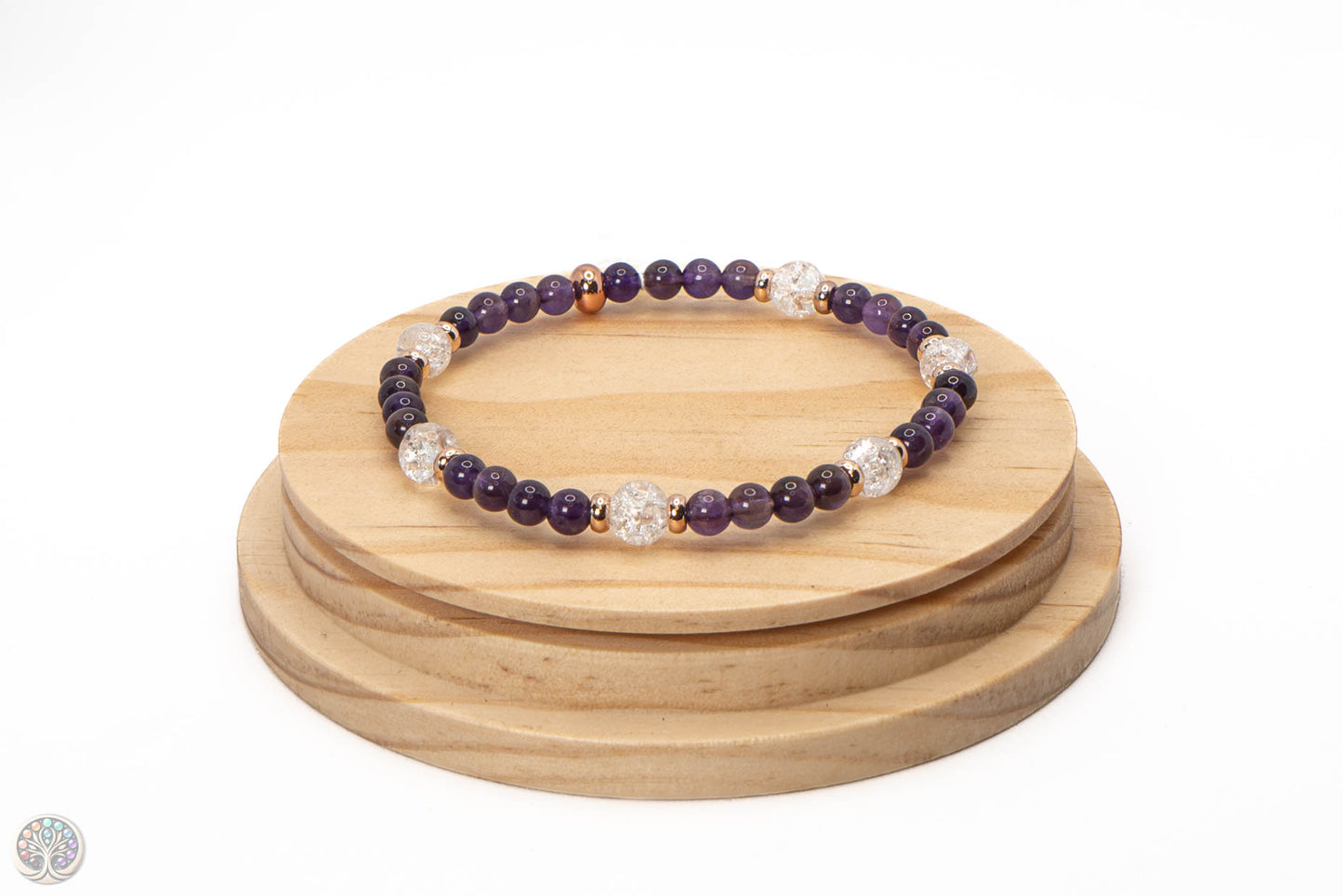 Bracelet en Améthyste et Cristal de roche craquelé - 18cm / 4 et 6mm