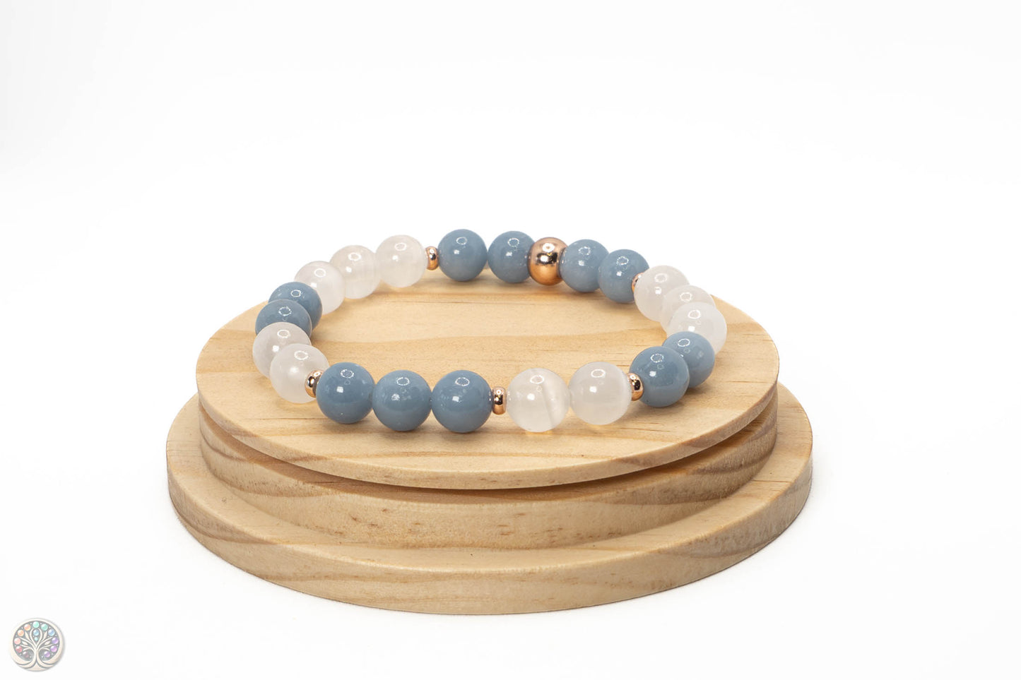 Bracelet en Angélite et Sélénite - 19cm / 8mm