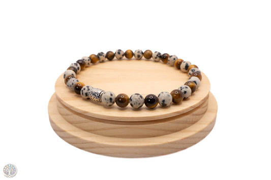 Bracelet en Jaspe Dalmatien et Œil du tigre / 21 cm en 6mm