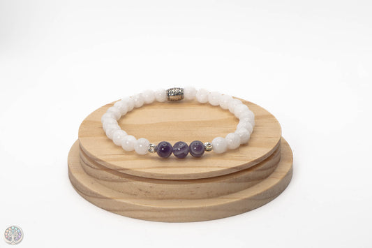 Bracelet en Jade Blanc Améthyste - 18cm / 6mm