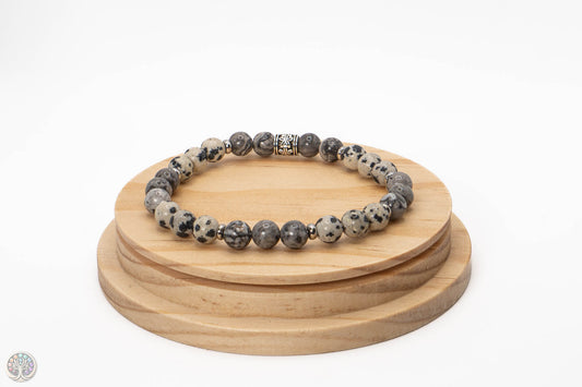 Bracelet en Jaspe Gris et Jaspe Dalmatien - 18cm / 6mm