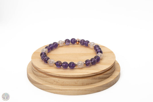 Bracelet en Aqua aura Rose et Améthyste - 18cm / 6mm